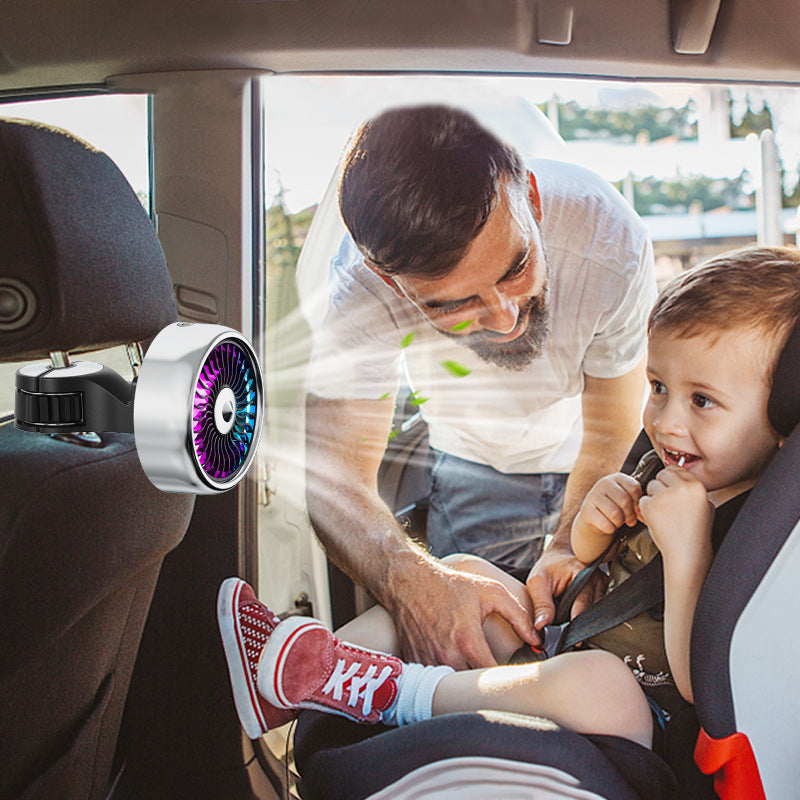 Ventilador de coche con gancho USB para asiento trasero