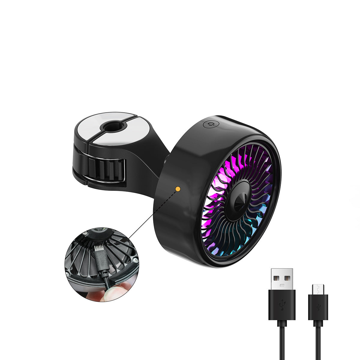 Ventilador de coche con gancho USB para asiento trasero